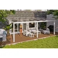 Skan Holz Terrassenüberdachung Monza 648 x 307 cm - Moderne Terrassenüberdachung aus pulverbeschichtetem Aluminium in Weiß, mit 10 mm Verbund-Sicherheits-Glas für optimalen Lichteinfall und hohen Schallschutz.