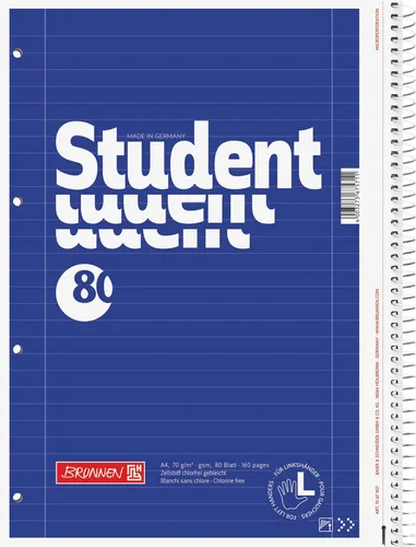 Collegeblock Student Linkshänder A4 liniert mit Randlinie 80 Blatt