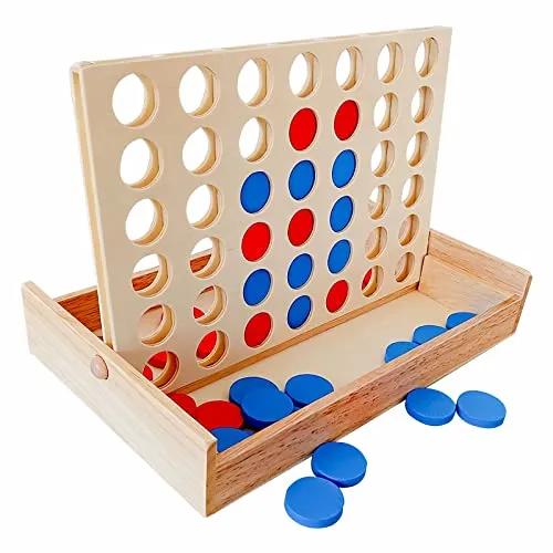 APOMOONS Vier gewinnt Holz Brettspiel – Strategisches Spiel für 2 Spieler