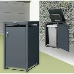 ML-Design Mülltonnenbox 1er für 240L Tonne, Anthrazit - Wetterfeste Mülltonnenbox aus pulverbeschichtetem Stahl, mit klappbarem Deckel und integrierten Zugseilen für einfaches Entsorgen. Ideal für Ordnung im Garten und ansprechendes Design.