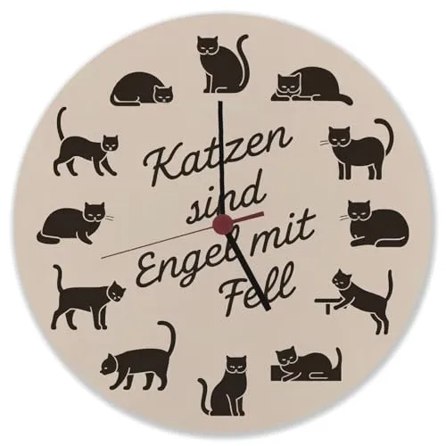 speecheese Katzen sind Engel mit Fell Wanduhr mit minimalistischen künstlerischen Abbildungen von schlafenden sitzenden und liegenden Katzen perfekt für Katzenliebhaber