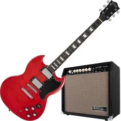 Rocktile E-Gitarre Pro S-Red Spar-Set mit Verstärker - E-Gitarre mit zwei Humbucker-Pickups für erstklassigen Sound, inklusive Verstärker mit Clean- und Drive-Kanal für vielseitige Klangerzeugung. Ideal für Anfänger und Profis!