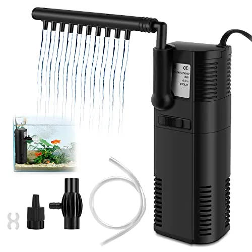 everfarel Aquariumfilter Innenfilter Innen Filter Pumpe mit Spray Stange für Fischtank 300L/450L/H, 2W/6W (300L/H 2W)