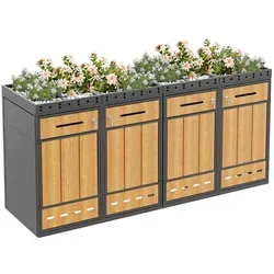 Mülltonnenbox mit Hochbeet für 4 Mülltonnen, dunkelgrün, abschließbar - Praktische Mülltonnenverkleidung für 4x 120 oder 240 Liter, inklusive Hochbeet für Ihre Pflanzen. Robuste, pulverbeschichtete Stahlkonstruktion mit abschließbaren Türen für mehr Sicherheit.
