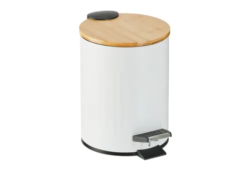 relaxdays Kosmetikeimer Bad Mülleimer 3 l mit Bambusdeckel, weiß