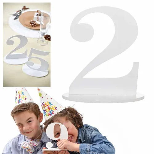 Holz-Deko-Zahl weiß 16cm mit Ständer Tischdekoration Geburtstag Tischnummer