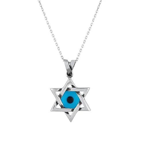 MYSTIC JEWELS By Dalia – Halskette mit Davidstern (Magen David) aus 925er Sterlingsilber mit blauem bösen Blick aus Kristall in der Mitte (klein)