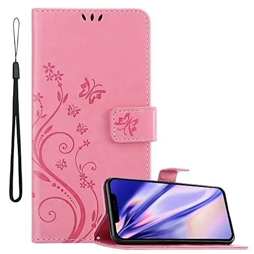 Cadorabo Hülle kompatibel mit Apple iPhone 13 Blumen Design aus Premium Kunst Leder Flip Klappbare Stoßfeste Magnetische [Standfunktion] [Kartenfächern] Cover Hülle für iPhone 13 Tasche in Rosa