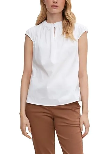 Comma Feminine Baumwollbluse - Damenbluse aus hochwertiger Baumwolle, mit eleganten Cut-Outs und Rüschenkragen für einen femininen Look, ideal für jeden Anlass.
