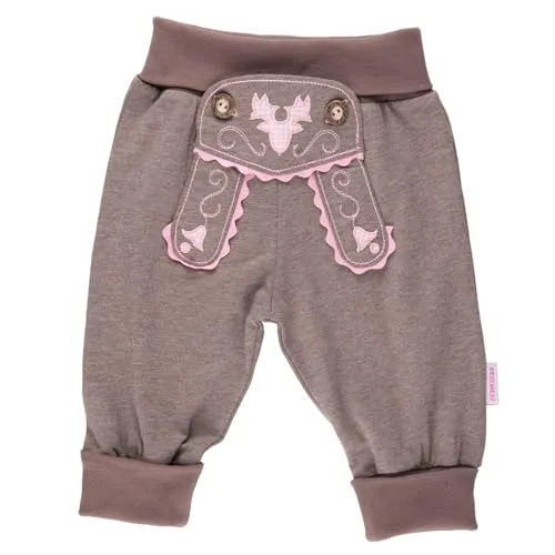P.Eisenherz Babyhose im Lederhosenstil - Hosen für Baby-Jungen, freche Jogginghose im Trachtenlook mit rosa Stickerei, elastischer Hosenbund für hohen Tragekomfort und leicht zu reinigen.