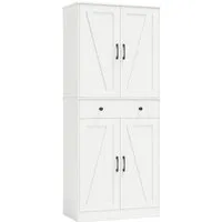 Costway Küchenschrank Mehrzweckschrank mit 4 Türen & Schublade Weiß - Vielseitiger Küchenschrank mit 4 Türen und Schublade für optimale Stauraumorganisation. Stabil und sicher, mit charmantem Bauernhausdesign und sanften Scharnieren für eine elegante Nutzung.
