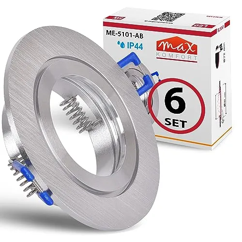6x Einbaustrahler Bad IP44 mit GU10 Fassung RUND - Energiesparlampen mit IP44-Schutz, ideal für feuchte Räume. Hochwertige Verarbeitung aus Aluminium und Glas für eine stilvolle Optik und langlebige Nutzung.