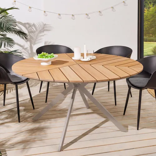 riess-ambiente Gartentisch DESIGNO 120cm natur/greige - Wetterfester Holz-Design Tisch für 4 Personen - Moderner Gartentisch DESIGNO mit stabiler WPC-Tischplatte und pulverbeschichtetem Aluminiumgestell. Ideal für Garten, Terrasse oder Balkon – wetterfest und pflegeleicht für ganzjährige Nutzung.
