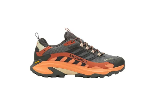 Merrell Moab Speed 2 GTX Wanderschuhe für Herren - grau/orange, Größe 44,5 - Die Merrell Moab Speed 2 GTX Wanderschuhe bieten optimalen Tragekomfort und exzellente Bodenhaftung dank der innovativen Vibram-Sohle. Ideal für anspruchsvolle Trails und Outdoor-Abenteuer.