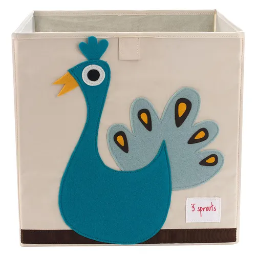 Sprouts Aufbewahrungsbox Pfau 3 - Spielzeugkiste mit quadratischer Form, aus 100% Polyester und im tierischen Design – ideal für die Aufbewahrung von Spielzeug im Kinderzimmer!