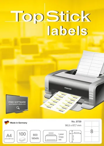 TopStick Universal-Etiketten selbstklebend 96,5x67,7mm - Hochwertige selbstklebende Etiketten auf A4 Bögen, ideal für Drucker und Handbeschriftung. Perfekt für Adressierung, Produktkennzeichnung und Archivierung. Hergestellt in Deutschland.