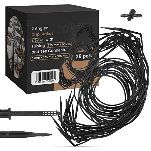 Instalguru 25x 2stk Dripper Emitter Durchgang Tropfer 2-Wege Verteiler +Slauch Tropfleitung Mikro-Tropfbewässerungs-Set Bewässerungssystem Tropfsystem für Pflanzen Garten Rasen Gewächshaus