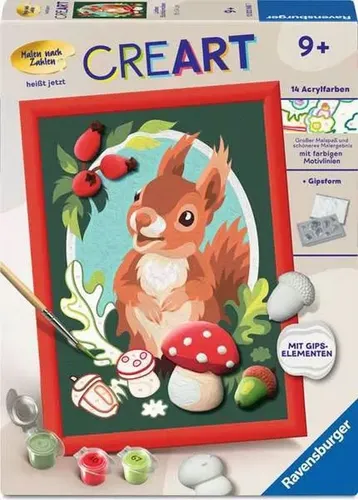 Ravensburger CreArt Malen nach Zahlen - Liebes Eichhörnchen (12023068) - Entdecke die kreative Welt des Malens nach Zahlen mit Ravensburger CreArt. Gestalte dein eigenes Kunstwerk mit Gips gießen und erlebe entspannende Stunden beim Malen. Ideal für Kunstliebhaber!  