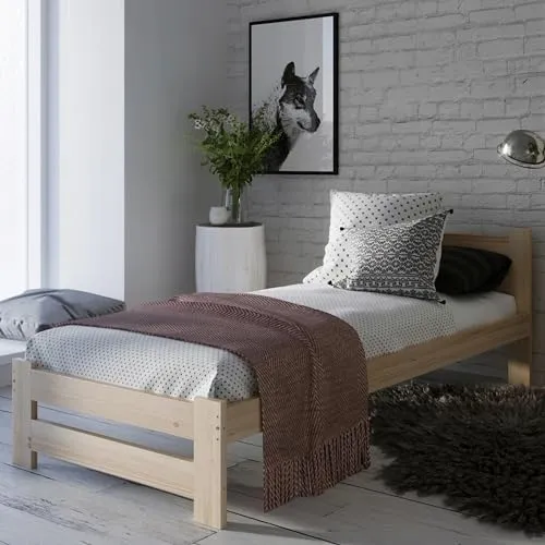 Home Collective Holzbett mit Lattenrost - Modernes Kiefer Bettgestell - Betten aus massivem Kiefernholz mit einfachem Aufbau. Ideal für Skandi Boho Landhaus-Stil, erhältlich in verschiedenen Größen.