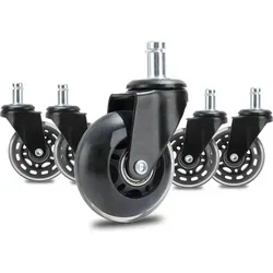 5er Set Bürostuhlrollen 75mm für Teppich und Parkett - Zubehör für Möbel - Geräuscharme und robuste Rollen für Bürostühle, schützen den Boden vor Kratzern und ermöglichen müheloses Gleiten auf verschiedenen Oberflächen.
