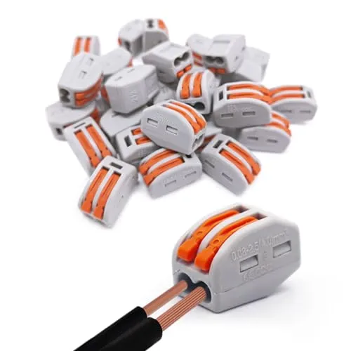 Kabelklemmen Elektro 60 Stück Set Kabelverbinder Klemme mit Betätigungshebel Lüsterklemmen Steckbar 4mm² Leiter Klemme für Feste Kabe 2 Leiter Verbindungsklemme Elektrische Anschlussblöcke
