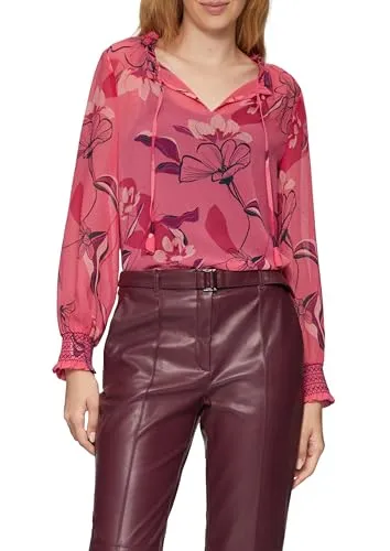 s.Oliver Chiffon-Bluse mit Smok-Details - Elegante Chiffon-Bluse im Regular Fit mit Alloverprint und Schmuckdetail. Die langärmelige Tunika mit Gummibündchen bietet einen stilvollen Look für besondere Anlässe.