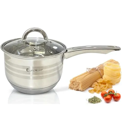 EliteHoff Stielkasserolle 7-Lagen Edelstahl Kasserolle mit Deckel, Kochtopf Induktion, Topf für alle Herdarten, Spülmaschinenfest (2.9L - 18 cm)