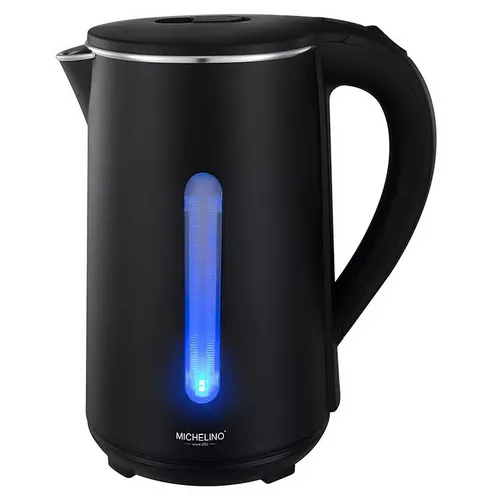 MICHELINO Eleganter Wasserkocher aus Edelstahl 1,7L mit blauer LED-Beleuchtung