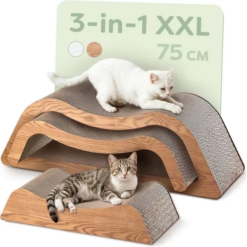 Knupis Kratzbrett Kratzpappe Katze XXL 75cm – 3-teiliges Set für langlebigen Kratzspaß