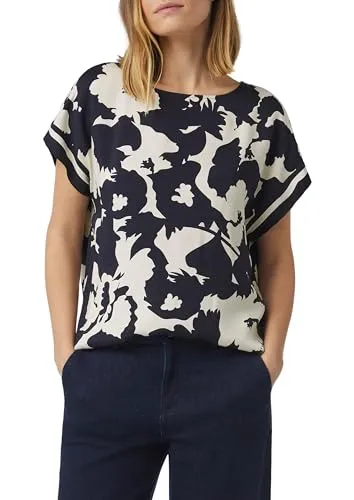 comma Blusenshirt aus Viskose Navy 36 - Elegantes Blusenshirt mit lockerer Passform, überschnittenen Schultern und Crew Neck, ideal für einen lässigen, stilvollen Look.