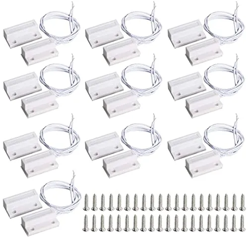 GUUZI 10 Stück Oberflächenmontiertes Kabelgebundenes Türfenster Magnetischer Reedschalter NC Normalerweise Geschlossen Hauptalarm-Sicherheitssystem(Weiß)