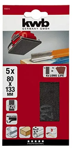 kwb Gitterleinen Schleif-Papier Schleifgitter-Scheibe für Nass- und Trocken-Schliff, f. Schwing-Schleifer 80 x 133 K-120, aus Fiberglas, gelocht m. Klett, 5 Stk.
