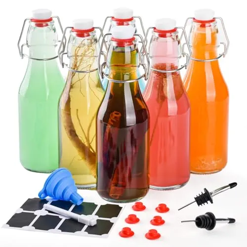 V·Colokishi 6 STK 250ML Glasflaschen mit Bügelverschluss, Bügelflaschen Likörflaschen Schnapsflasche Flaschen mit Bügelverschluss zum befüllen für Wein, Milch, Saft, Öl, Essig, Vanille & Fermentierte