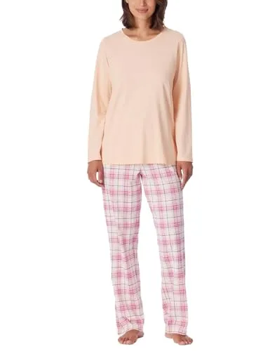 Schiesser Damen Schlafanzug lang Baumwolle-Comfort Essentials Pyjamaset, Peach Whip_181250, 48