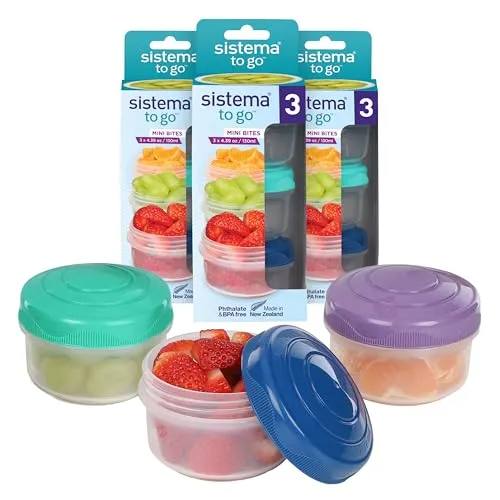 Sistema Snack Pots Mini Bites TO GO Frischhaltedosen | 130 ml | stapelbare Snack-Boxen mit Deckel | BPA-frei | 9 Stück