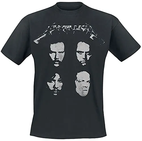 Metallica T-Shirt 4 Faces Schwarz L - Stylisches Metallica T-Shirt mit 4 Faces Print, aus 100% Baumwolle, ideal für Streetwear-Looks. Maschinenwaschbar und in regulärer Passform für optimalen Tragekomfort.