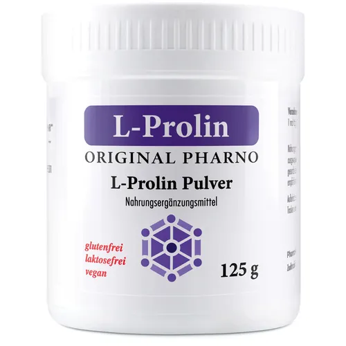 L-Prolin Pulver 125 g – Pures L-Prolin, nicht-essentielle Aminosäure, hoch dosiert, vegan, geschmacksneutral – Original Pharno