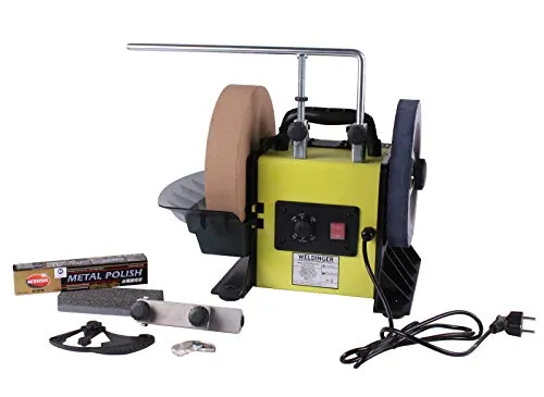 WELDINGER Nass-Trockenschleifer NSM 250 vario - Professioneller Nassschleifer für präzises Schleifen von Werkzeugen, Messern und Scheren. Mit regelbarer Motordrehzahl und langlebigem Induktionsmotor für hohe Genauigkeit und Qualität.