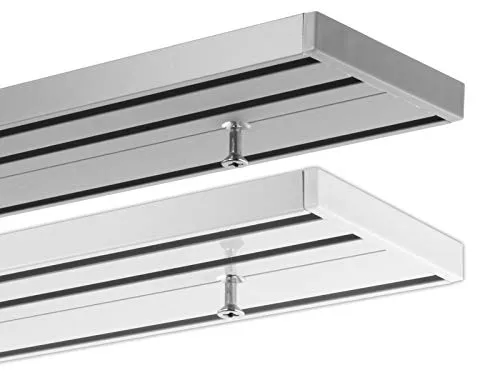 Gardineum 100 cm Aluminium Gardinenschiene, 3-läufig, vorgebohrt - Hochwertige 3-läufige Gardinenschiene aus Aluminium mit glatter, glänzender Oberfläche. Ideal zur direkten Deckenmontage, inklusive Endkappen und Montageset. Individuell zugeschnitten, kein Widerrufsrecht.