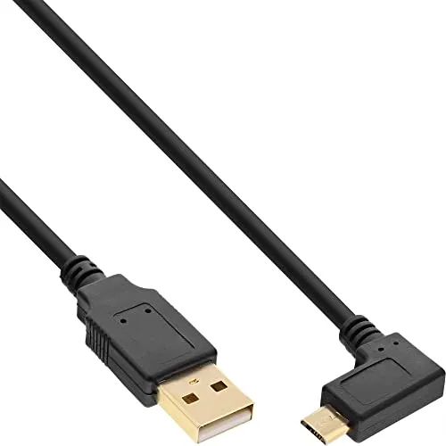 InLine 31715T Micro-USB 2.0 Kabel, USB-A Stecker an Micro-B Stecker gewinkelt, vergoldete Kontakte, 1,5m