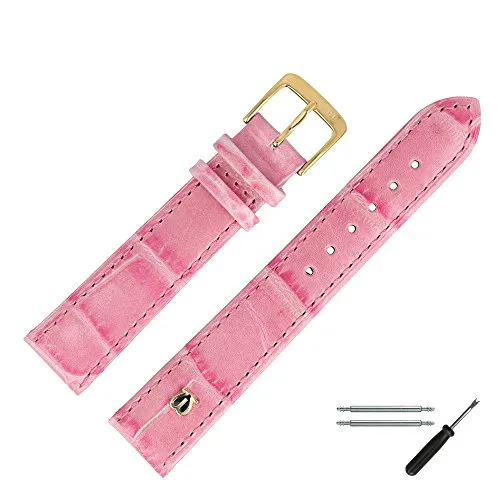MARBURGER Uhrenarmband 14mm Leder Rose Gold Alligator Prägung Mit Naht - Montage Set 5281443000220