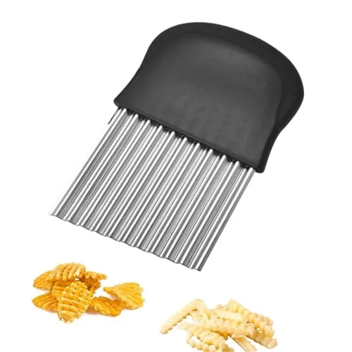 AQSQWQ Wellenschneider für Pommes, Obst & Gemüse, Edelstahl Riffelmesser Wellenmesser Kinder Wellenschnittmesser Kartoffel Gemüsehobel, Kartoffel gewellte, Spülmaschinenfest, Schwarz