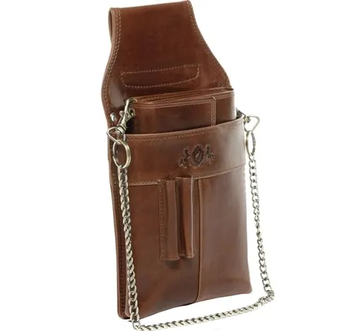 SID & VAIN LOU Geldbörse aus echtem Leder - Hochwertige Kellnerbörse mit Holster in combi-braun, ideal für Gastronomie und Nachtleben. Robuste Verarbeitung, viele Fächer und sicherer Halt dank Lederschlaufe.
