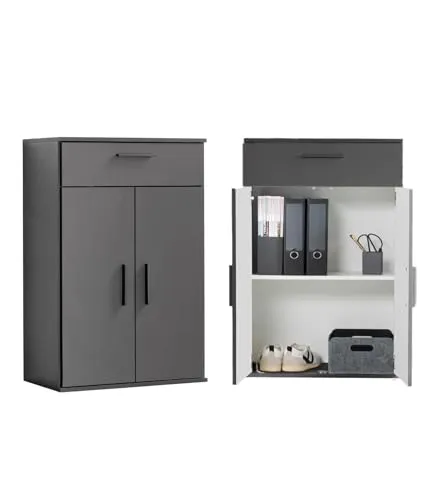 mokebo Mehrzweckschrank Der Praktische (90cm Höhe) in Schwarz-Anthrazit - Mehrzweckschrank, vielseitig einsetzbar als Apothekerschrank oder Aktenschrank, mit umweltschonender Lieferung und nachhaltigen Materialien.