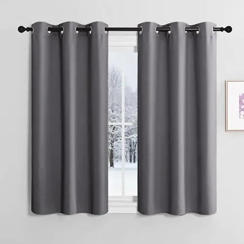 NICETOWN Kurze Vorhänge Blickdicht mit Ösen 2er Set H120 x B107 cm Grau, Verdunklungsvorhänge Gardinen Fenster Thermal Curtains Modern Scheibengardinen 120 cm Lang