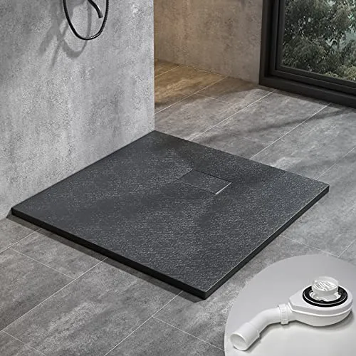 Duschwanne 90x90 cm SMC Brausetasse Schwarz Steinoptik Antirutsch Duschtasse Niedrige Schwelle Extraflach Brausetasse