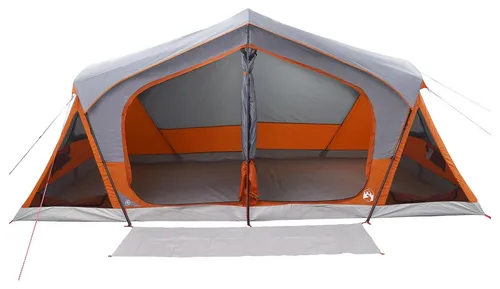 vidaXL Hütten-Zelt mit Dach Grau und Orange 480 x 273 x 205 cm - Praktisches Kabinenzelt für Sommerausflüge, aus robustem Polyester und Stahl. Leicht aufzubauen und ideal für Campingfreunde, die Wert auf Funktionalität und modernes Design legen.