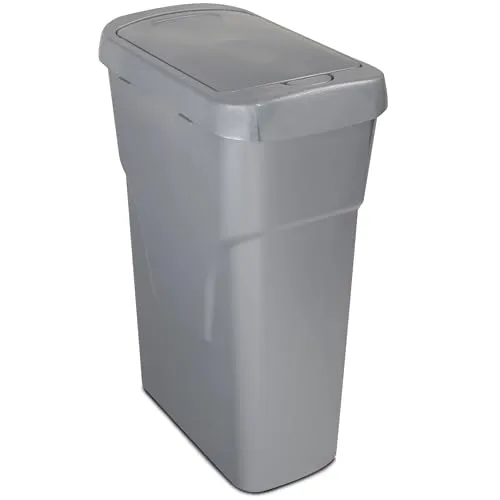 Hummelladen 25 Liter Mülltonne Grau Recyclingtonne 21x36x52cm mit abnehmbarem Druckdeckel - Schmal Recycling-Aufkleber Küche Mistkübel Trash Bin Groß Küchenabfalleimer Papiermülleimer