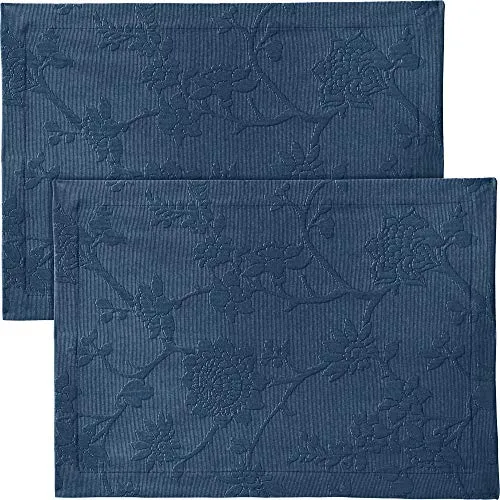 Erwin Müller Tischwäsche, Tischset 2er-Pack mit Jaquardmuster, Serie Arnsberg blau Größe 35x50 cm - Robustes Gewebe ist bügelleicht und Lange haltbar, mit hochwertigem Kuvertsaum