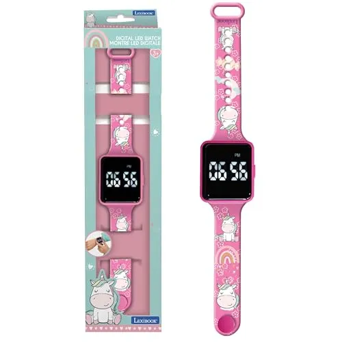 Lexibook Einhorn Digitaluhr - Experimentieren & Forschen – Digitale 12/24-Stunden-Anzeige für Kinder, unvergessliches Einhorn-Design und verstellbares Armband für perfekte Passform.